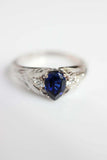 1ct Pear Cut Blue Sapphire Engagement Ring Petal Leaf Trilogy 14k WhiteGold Over