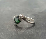 0.6ct Princess Cut Green Emerald Twist Swirl Solitaire Ring 14k WhiteGold Finish