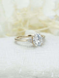 1ct Oval Diamond Engagement Ring Solitaire with Round Accent 14k YellowGold Over