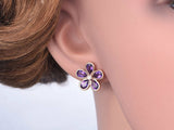 1ct PearCut Purple Amethyst Royal Floral Stud Earring Women 14k Rose Gold Finish