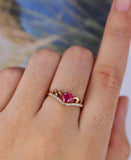 1ct Heart Cut Pink Ruby Wedding Band Ring Curved Crown 14k Yellow Gold Finish