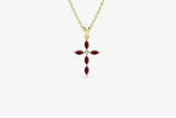 1ct Pink Ruby Pendant with Chain Marquise Cut Holy Cross 14k Yellow Gold Finish