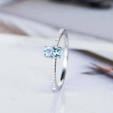 1.2ct Oval Cut Blue Aquamarine Accents with Solitaire Ring 14k White Gold Finish