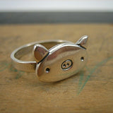 Pig Head Animal Unique Cute Ring in 14k White Gold Finish