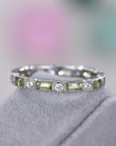 3Ct Baguette Cut Green Peridot Diamond Eternity Wedding Band 14K White Gold Over