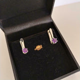 0.6ct Drop Earrings Round Cut Amethyst Petite Dangling 14k White Gold Finish