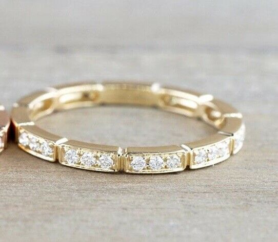 1ct Round Cut Diamond Wedding Band 14k Yellow Gold Finish Stackable Anniversary