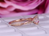 1.4ct Cushion Morganite Engagement Ring Twist Accent Solitaire 14k RoseGold Over