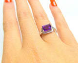 2ct Engagement Ring Emerald Cut Purple Amethyst Split Band 14k White Gold Finish