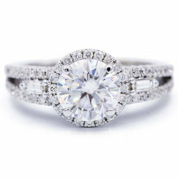 2.6ct Round Cut Diamond Engagement Ring Split Shank Halo 14k White Gold Finish