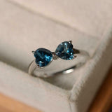 1.2ct Engagement Ring Heart Cut London Blue Topaz Bow Knot 14k White Gold Finish