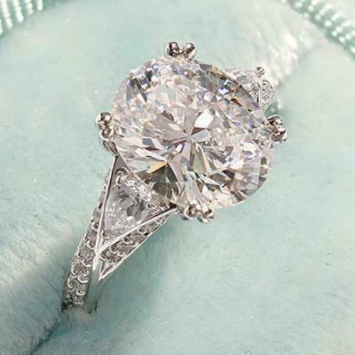 4Ct Oval Cut Diamond Vintage Engagement Ring 14K White Gold Finish Pear Accents