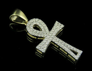 1.5ct Round Cut Diamond Ankh Cross Shape Pendant 14k Yellow Gold Finish NO CHAIN