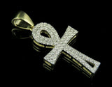 1.5ct Round Cut Diamond Ankh Cross Shape Pendant 14k Yellow Gold Finish NO CHAIN