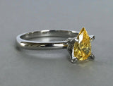 0.9ct Pear Cut Yellow Citrine Solitaire Engagement Ring 14k White Gold Finish