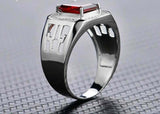 4ct Emerald Cut Garnet Filigree Signet Men Engagement Ring 14k White Gold Finish