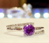 2ct Engagement Ring Round Cut Amethyst Bypass Split Shank 14k White Gold Finish