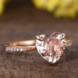 1.5ct Heart Cut Peach Morganite Round Accent Solitaire Ring 14k Rose Gold Finish