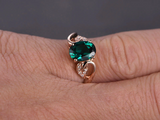 2ct Oval Cut Green Emerald Engagement Ring Diamond Leaf Design 14k RoseGold Over