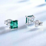 1.5ct Stud Earrings Princess Cut Green Emerald Solitaire 14k White Gold Finish