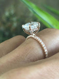 3ct Oval Cut Diamond Engagement Ring Hidden Halo 14k Rose Gold Over Round Accent