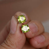 1ct Cushion Cut Green Peridot Solitaire Stud Earrings 14k White Gold Finish