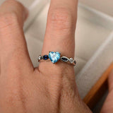 1ct Heart Blue Topaz Engagement Ring Solitaire with Accent 14k White Gold Finish