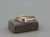 0.2ct Princess Cut Blue Sapphire Engagement Ring Solitaire 14k YellowGold Finish