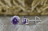 2ct Round Cut Purple Amethyst Screw Back Women Stud Earrings 14k White Gold Over