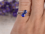 1ct Pear Blue Sapphire Engagement Ring Two Stone Split Shank 14k White Gold Over