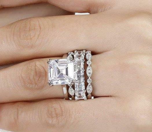 8Ct Asscher Cut Diamond Quartet Engagement Ring Vintage Band 14K White Gold Over