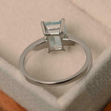 1.5ct Emerald Cut Blue Aquamarine Engagement Ring Solitaire 14k WhiteGold Finish