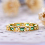 1ct Baguette Cut Green Emerald Stackable Eternity Women Band 14k YellowGold Over