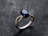 1.6ct Engagement Ring Oval Cut Blue Sapphire Split Shank 14k White Gold Finish