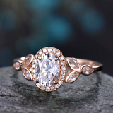 2ct Oval Cut Diamond Engagement Ring Morganite Leaf Accents 14k Rose Gold Finish