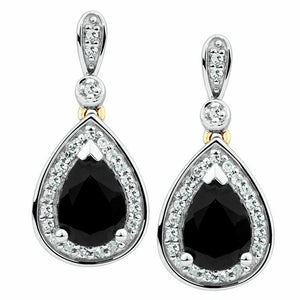 1.5ct Pear Cut Black Spinel Diamond Tear Drop Earrings 14k White Gold Finish New