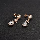 2ct Pear Cut VVS1D Diamond Halo Leaf Design Drop Earrings 14k Rose Gold Finish