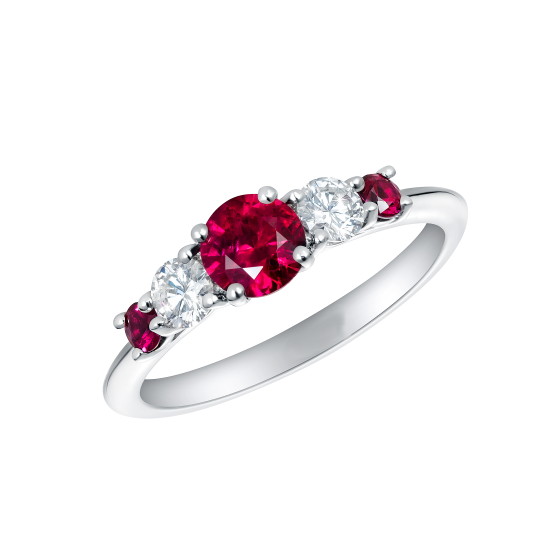 3Ct Round Cut Pink Ruby Alternate Diamonds Engagement Ring 14K White Gold Finish