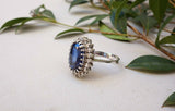 1ct Oval Cut Blue Sapphire Engagement Ring 14k White Gold Finish Halo Solitaire