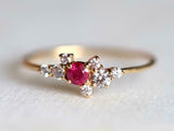 1ct Engagement Ring Round Cut Pink Ruby Cluster 14k Yellow Gold Finish