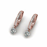 1ct Asscher Cut VVS1 Diamond Hoop Design Drop Earring Women 14k Rose Gold Finish