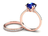 2ct Cushion Cut Blue Sapphire Diamond Accent Bridal Set Ring 18k RoseGold Finish