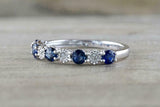 1.5ct Round Cut Alternate Sapphire Diamond Half Eternity Band 14k WhiteGold Over