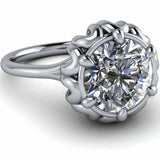 3ct Round Diamond Engagement Ring Floral Claw Prong Solitaire 14k WhiteGold Over