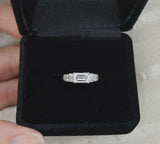 4ct Emerald Cut Diamond Accents Unique Engagement Ring 14k White Gold Finish