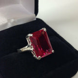 2ct Emerald Cut Pink Ruby Women Solitaire Engagement Ring 14k White Gold Finish