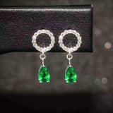 2.3ct Drop Earrings Pear Cut Green Emerald Disc Design 14k White Gold Finish