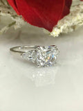 1.4ct Cushion Cut VVS1 Diamond Three Stone Engagement Ring 14k White Gold Finish