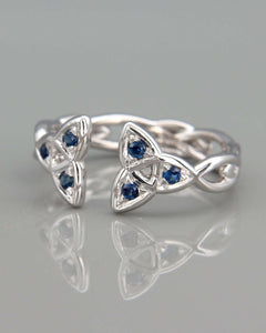 1Ct Round Cut Blue Sapphire Celtic Trinity Knot Wedding Ring 14K White Gold Over