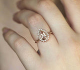 2ct Pear Cut Peach Morganite Engagement Ring 14k Rose Gold Finish Diamond Halo